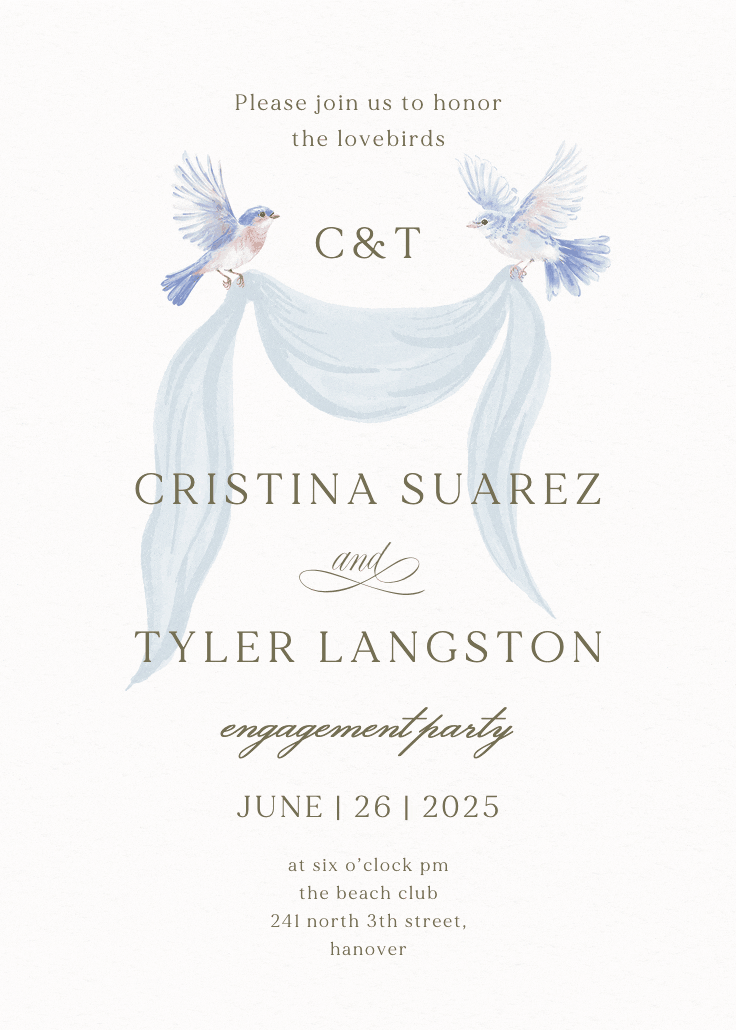 Pastel lovebirds -  invitación para fiesta de compromiso